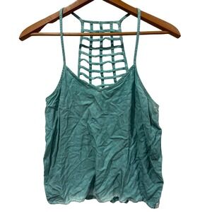 RVCA Womens Teal Green Lattice Cage Back V-Neck Rayon Tank Top WA504FIG Small